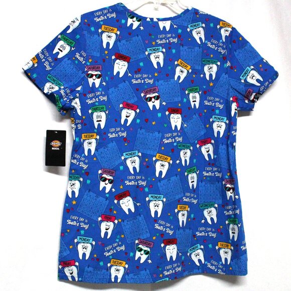 NWT Dickies Dental Theme Short Sleeve V Neck Graphic Scrub Top With Pockets - Picture 2 of 15
